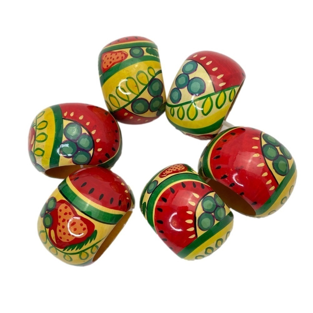 Watermelon & Fruit Wooden Hand-painted Napkin Rings set 6